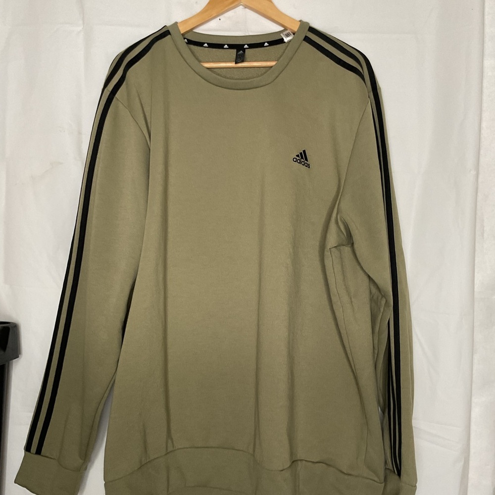 Adidas Green Crewneck Sweater with Black Stripes